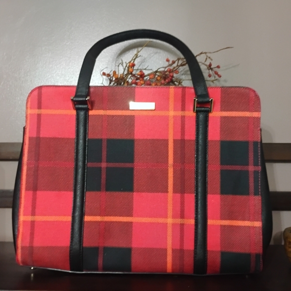 Kate Spade New York Newbury Lane Tote Red & Black Plaid & Saffiano Leather Trim - Picture 12 of 12